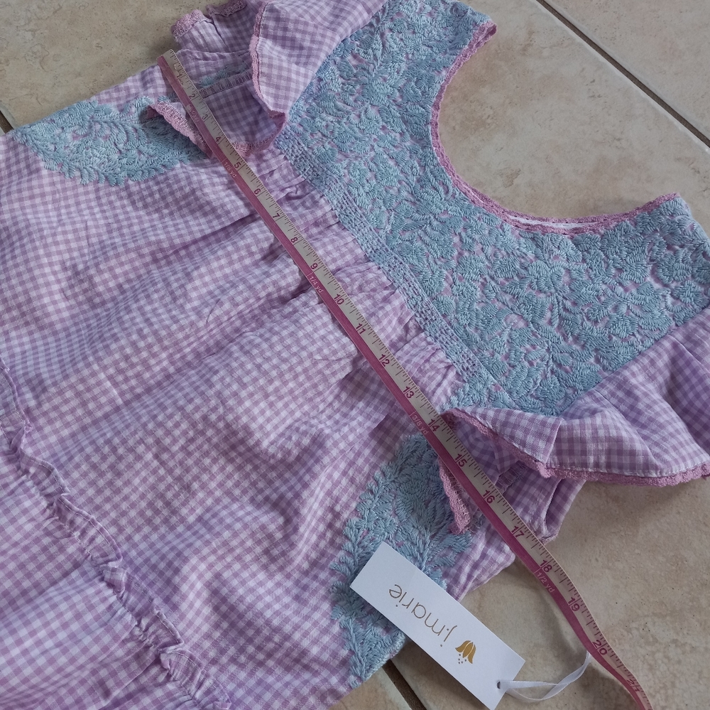 J. Marie Kayla Tiered Midi Dress Purple Gingham Embroidery S - Picture 4 of 12